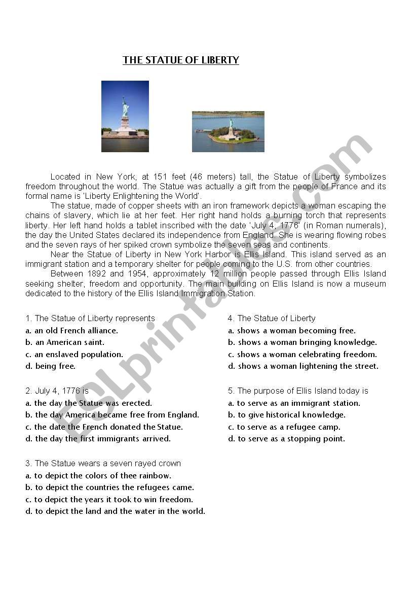 The statue of Liberty worksheet