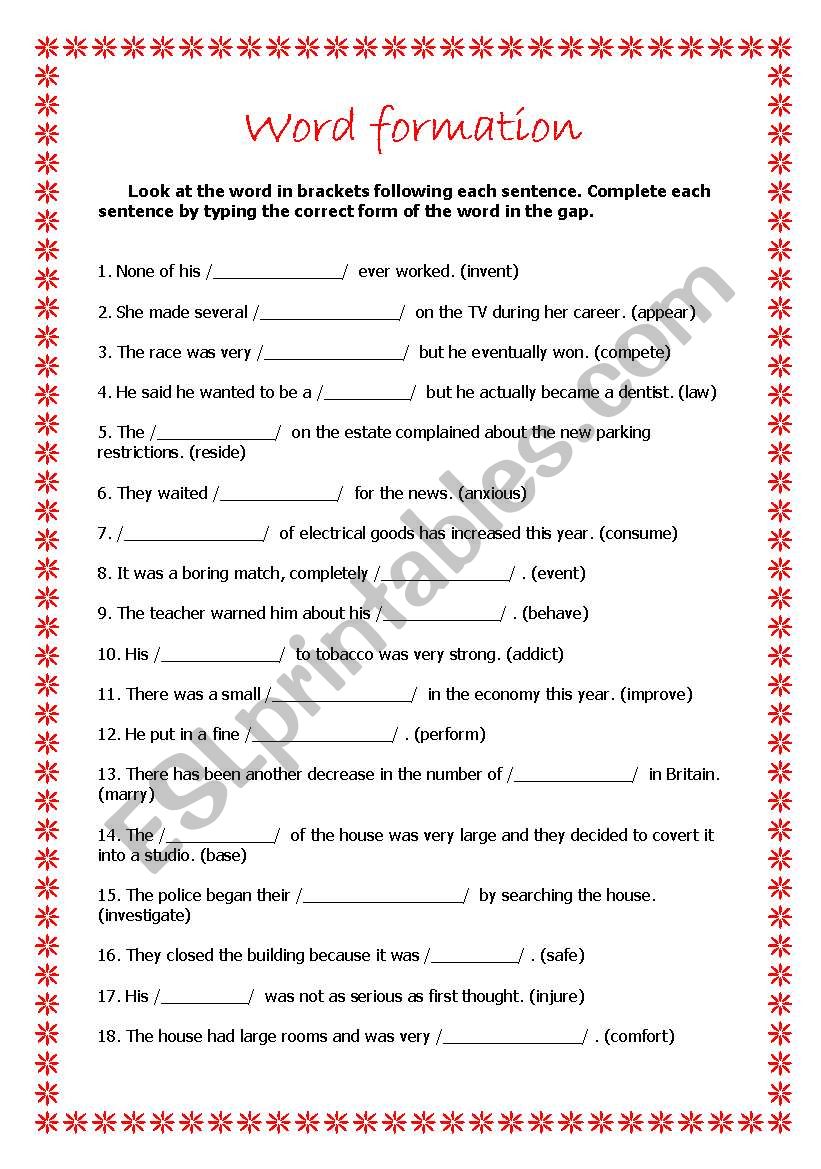 Word formation worksheet