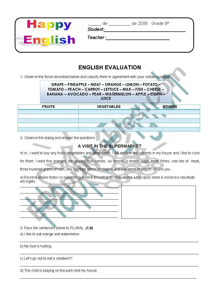 Singular and Plural worksheet