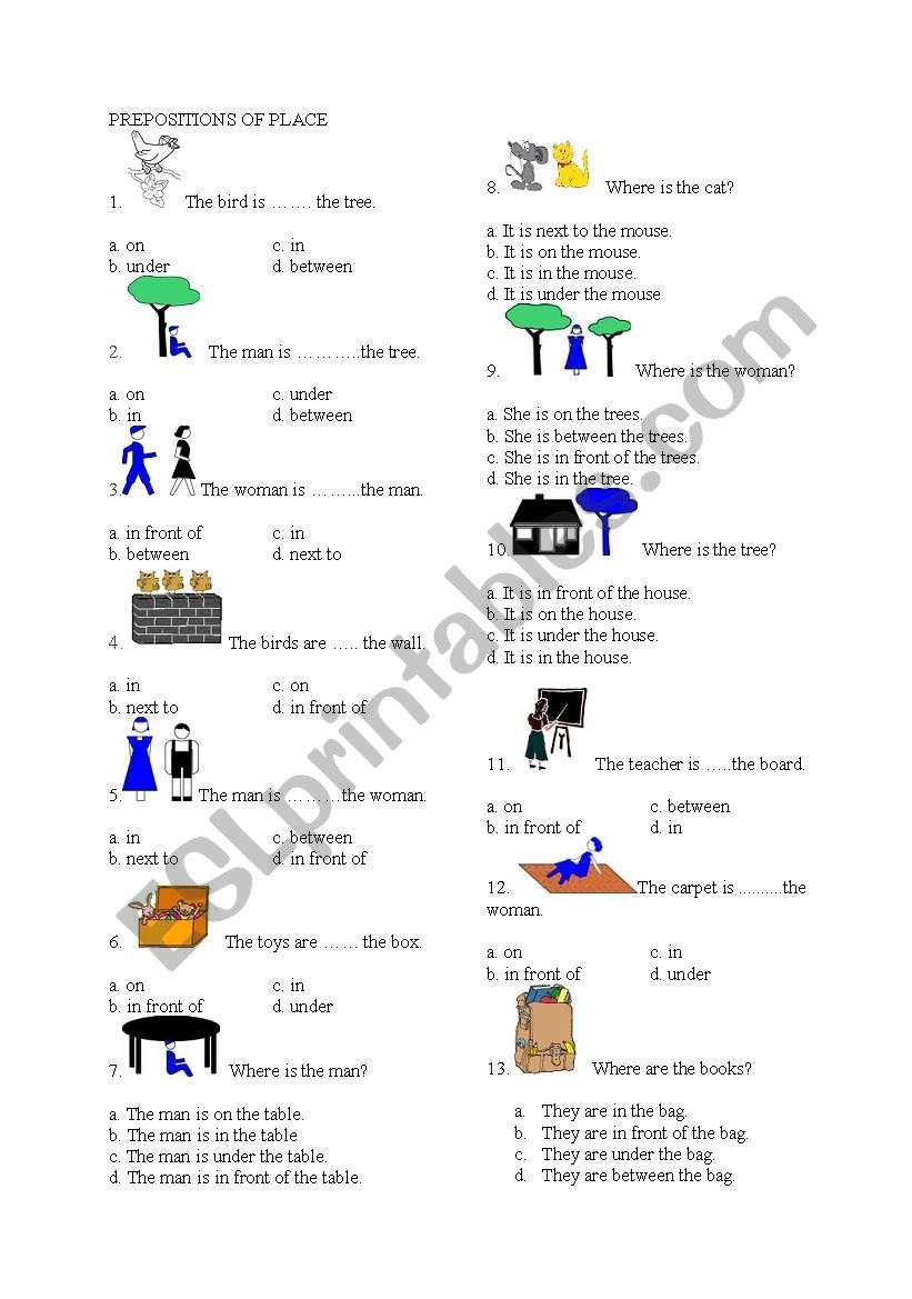 prepositions of place worksheet