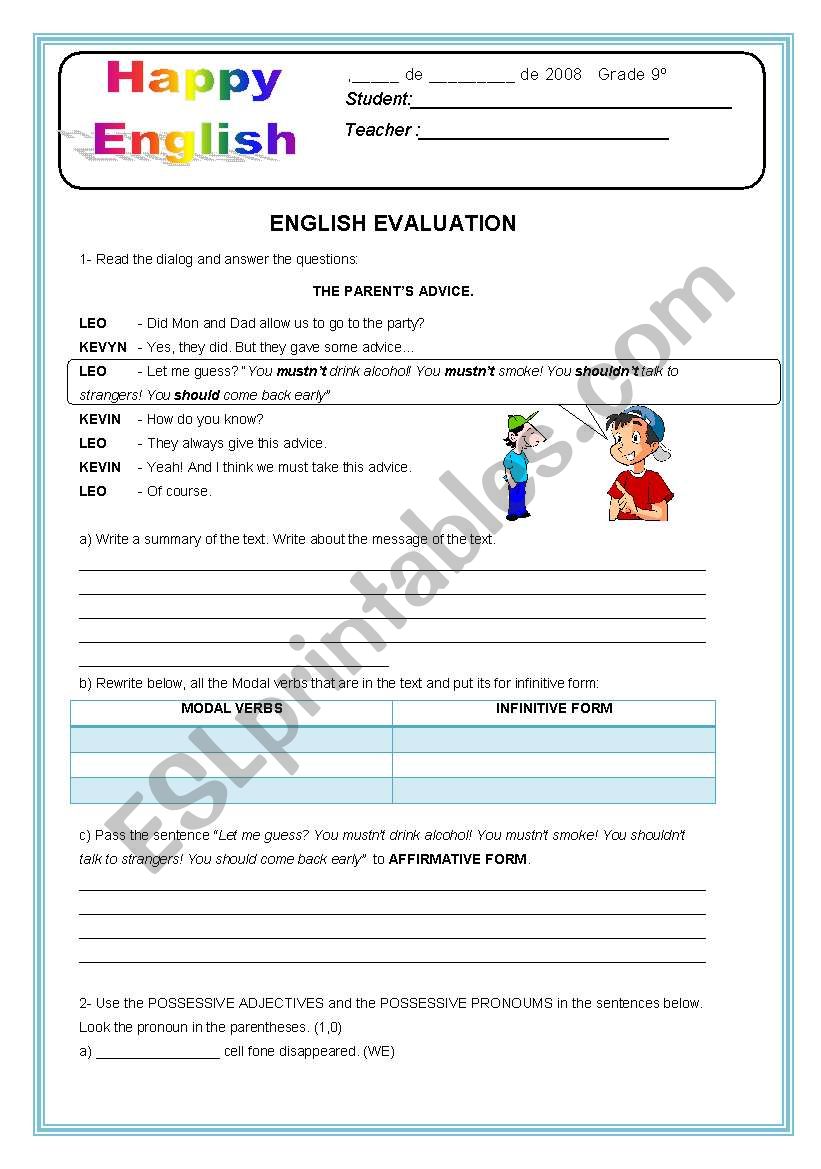 English Test worksheet