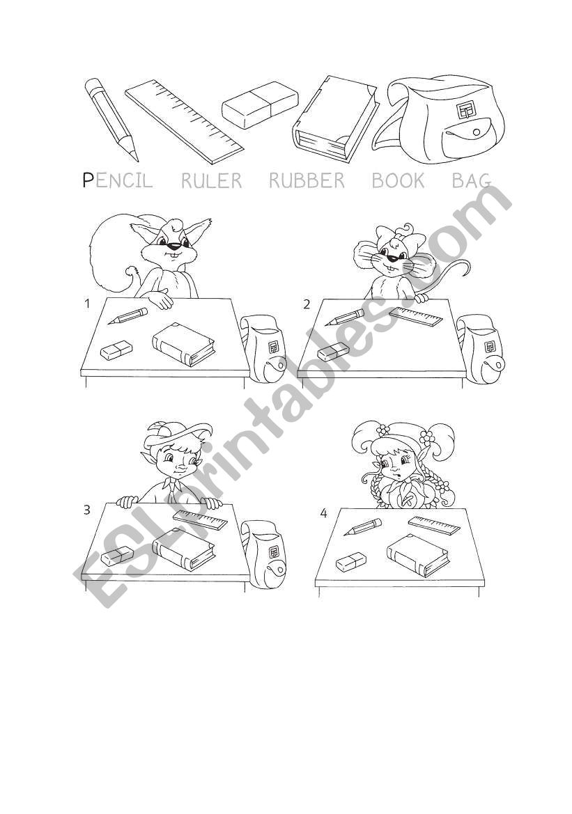 school objects  worksheet