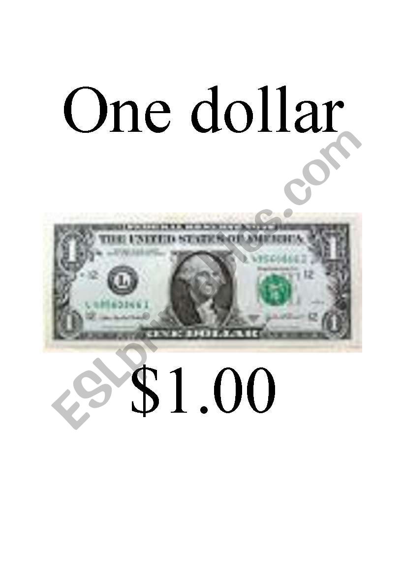 Money Flashcards - U.S. Currency (dollar bills)