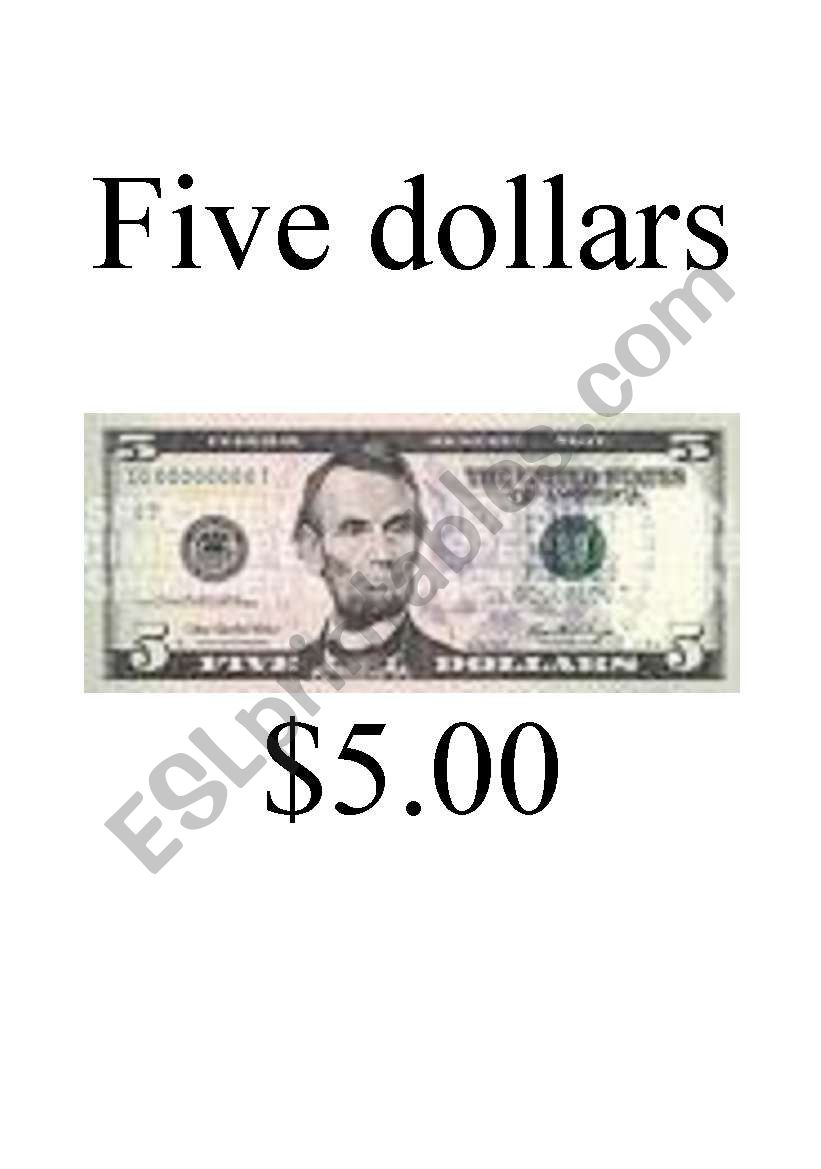 Money Flashcards - U.S. Currency (dollar bills) - ESL worksheet by  interfaith