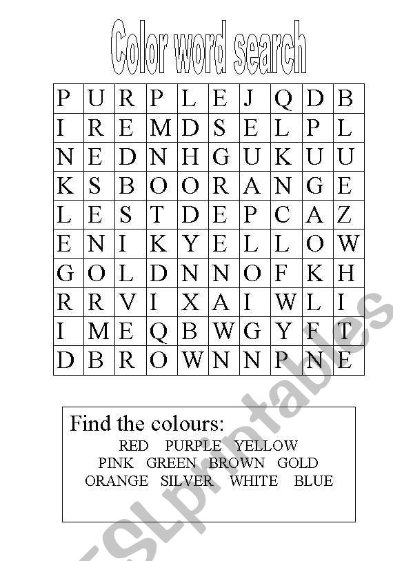 Colours word search worksheet