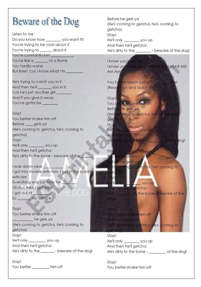 Jamelia - Beware of the Dog worksheet