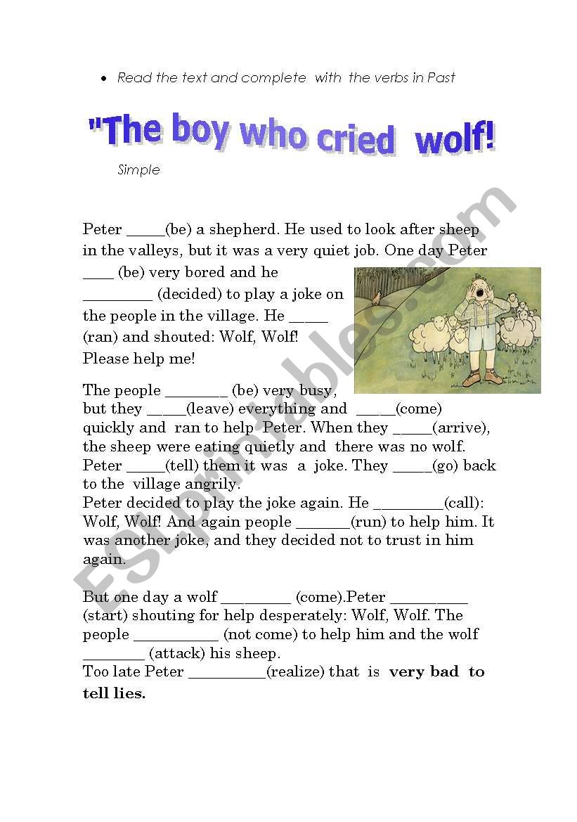 the  boy who cried  wolf worksheet