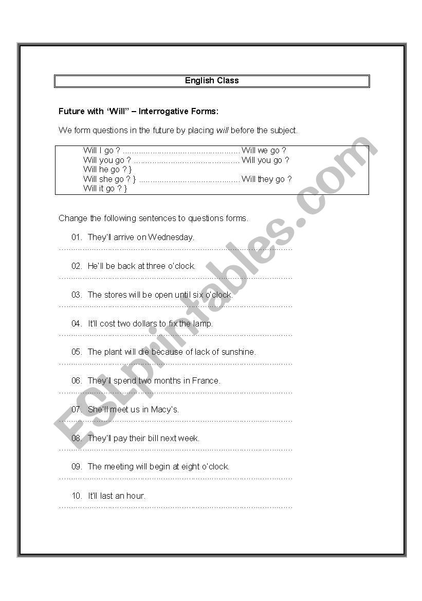 Future with Will   worksheet