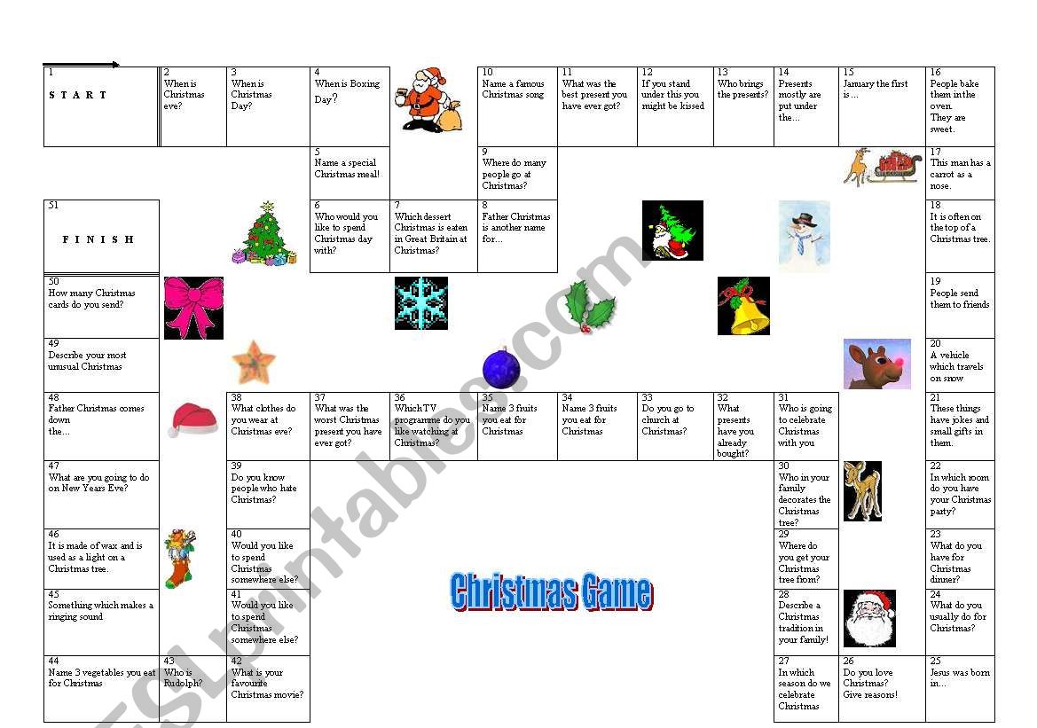 Boardgame-Christmas worksheet