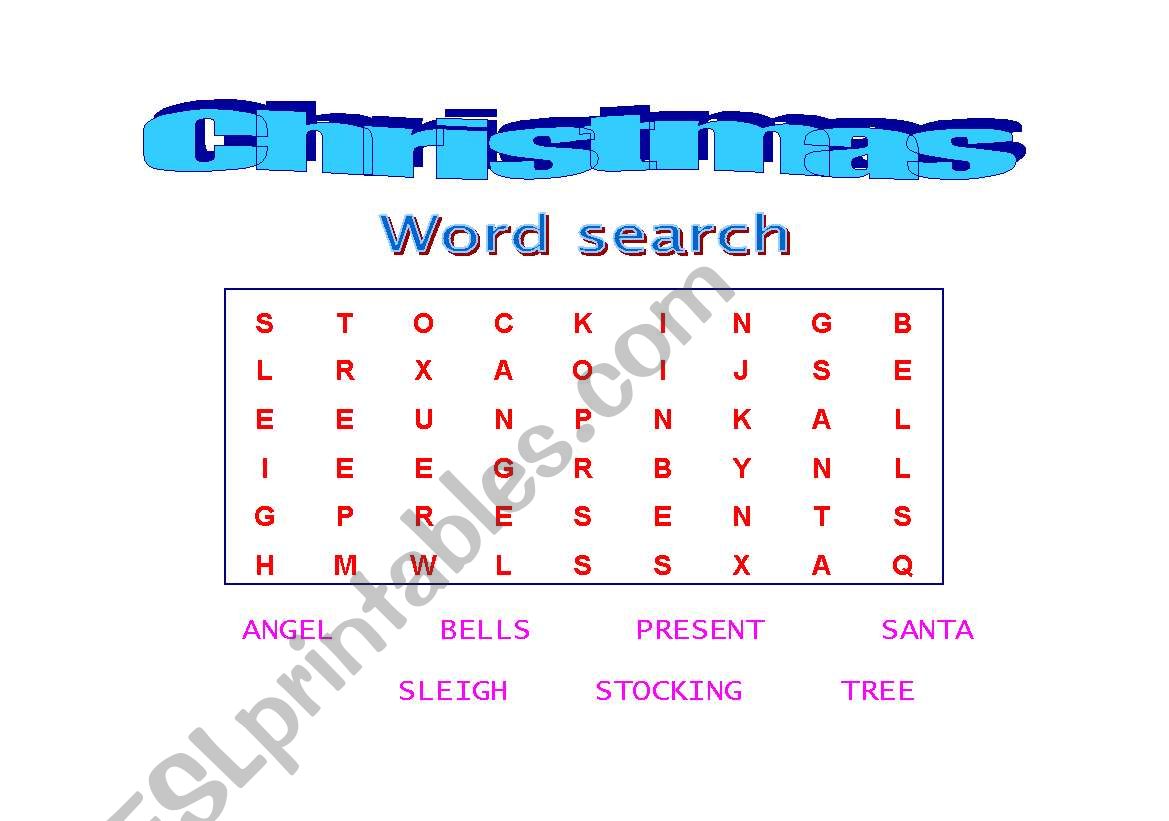 Christmas - word search worksheet