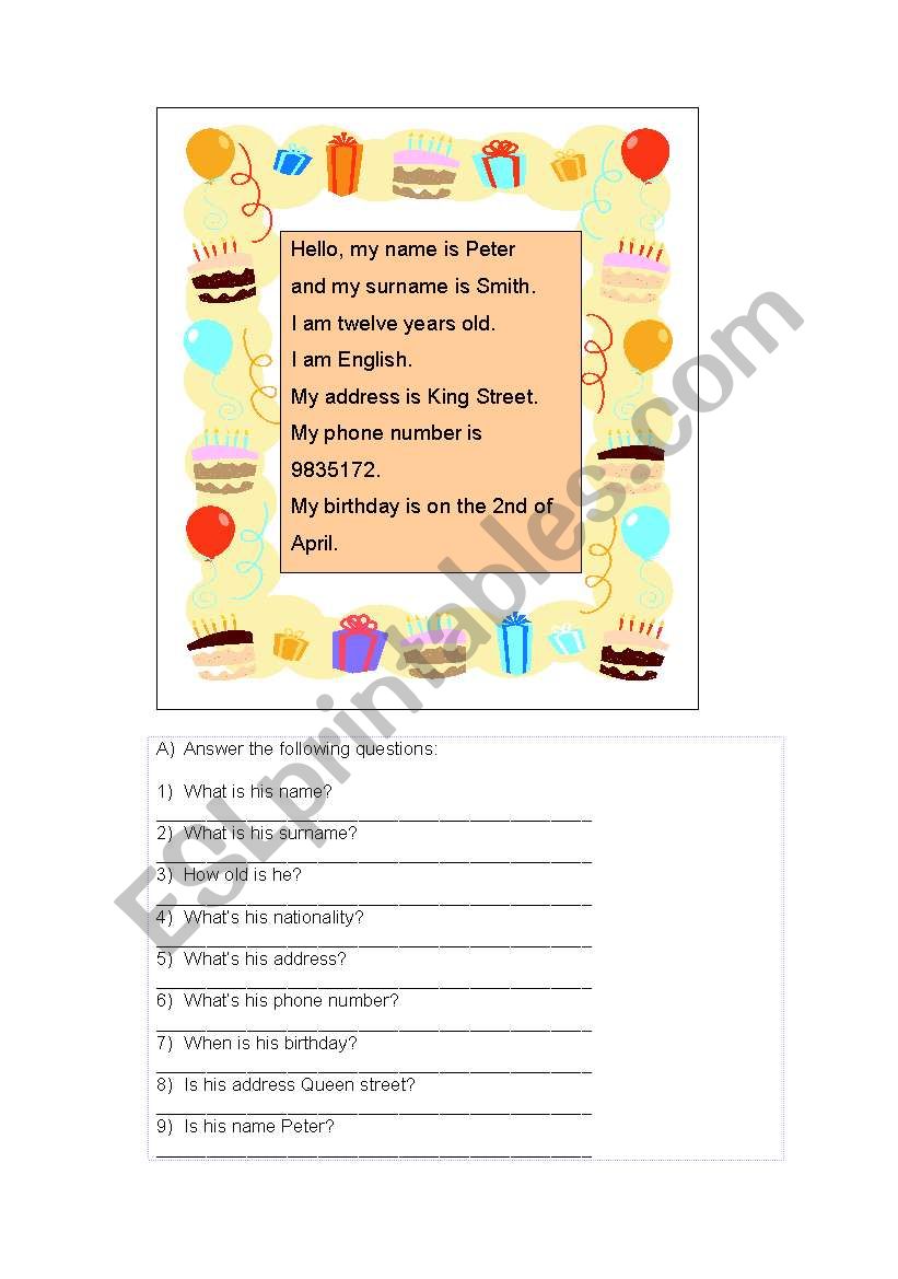 Personal identification worksheet