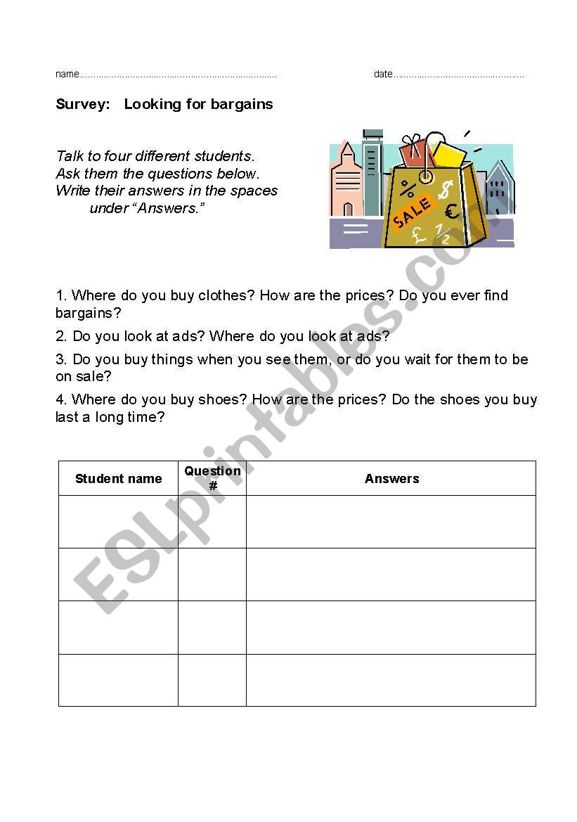 Clothes: Class survey worksheet