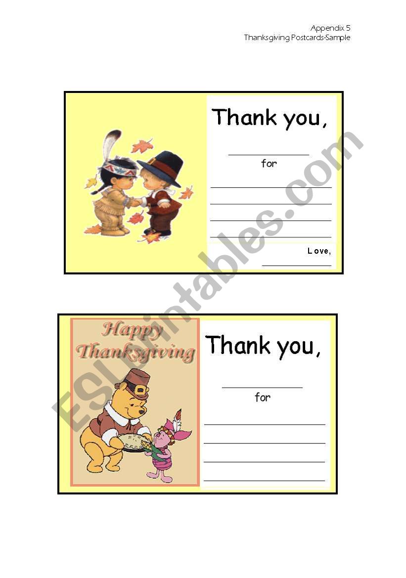 Thanksgiving postcards! worksheet