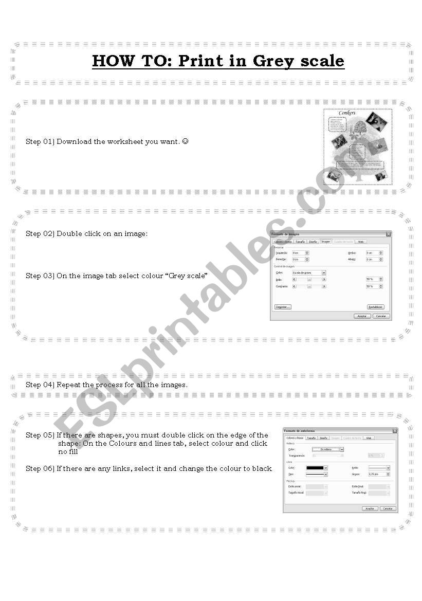 HOW TO change the colours to print in black and white