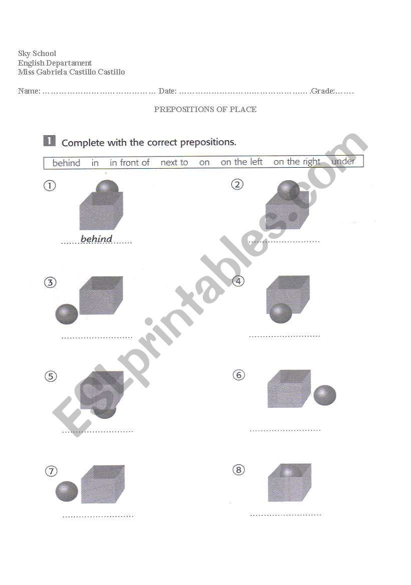 prepositions os place worksheet