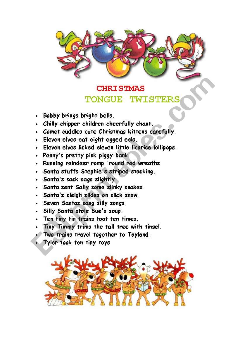 christmas tongue twisters worksheet