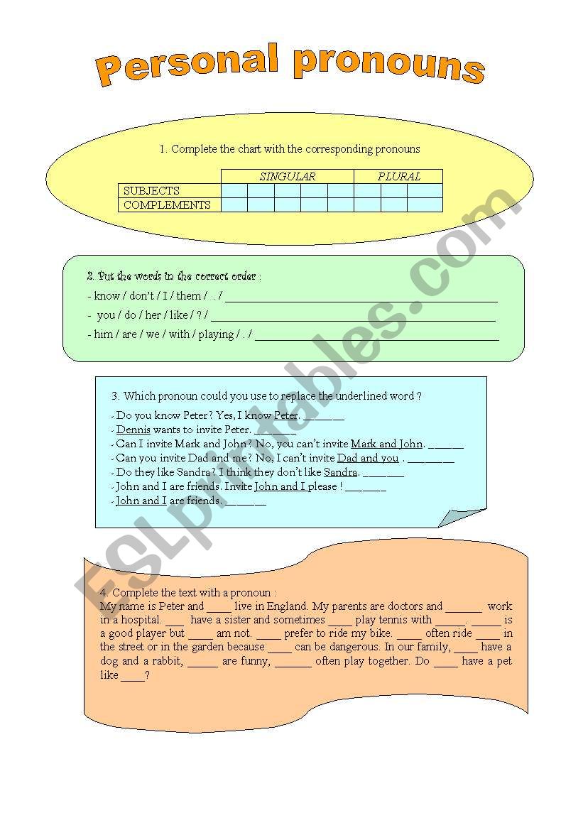 PERSONAL PRONOUNS : Subjects or Complements