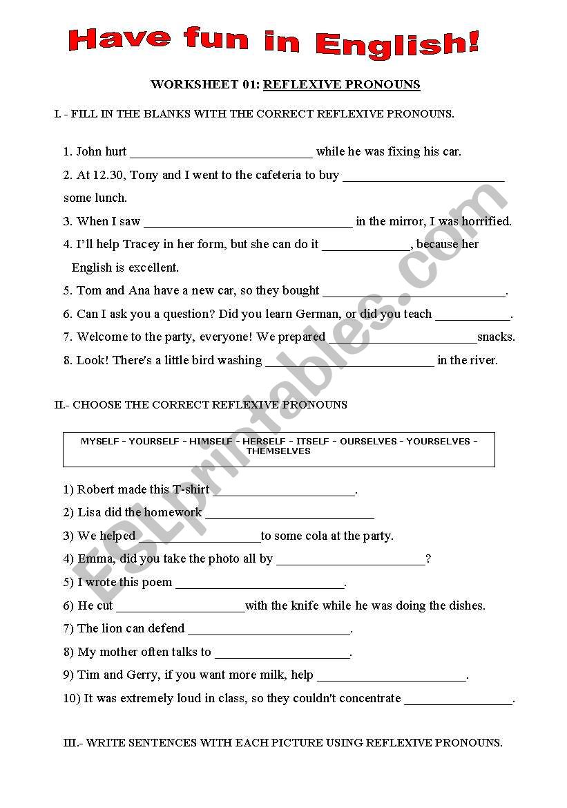 Reflexive pronouns worksheet