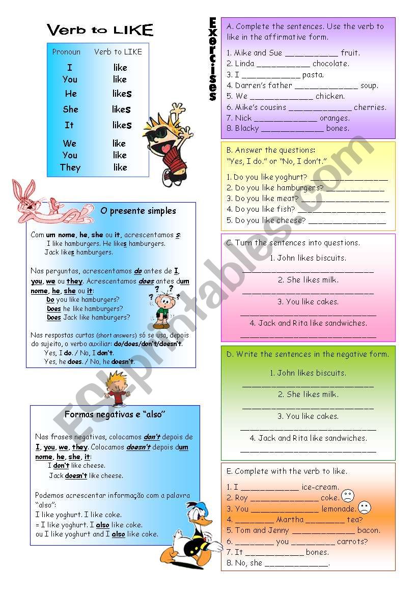 Verb to LIKE worksheet