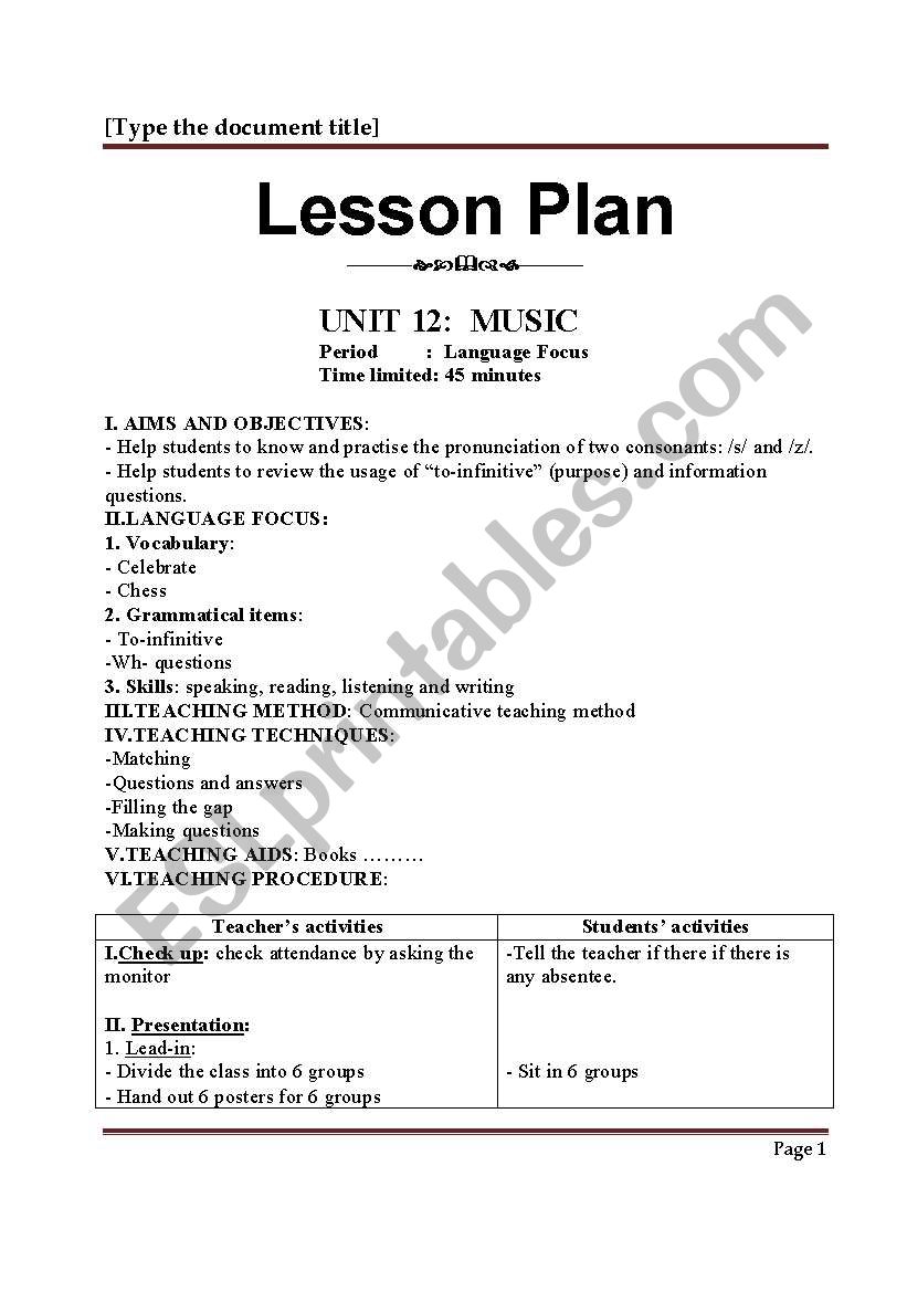 Lesson plan-Unit 12- Grade 10 worksheet
