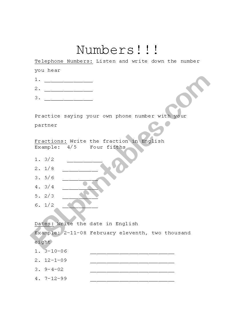 Writing Numbers worksheet