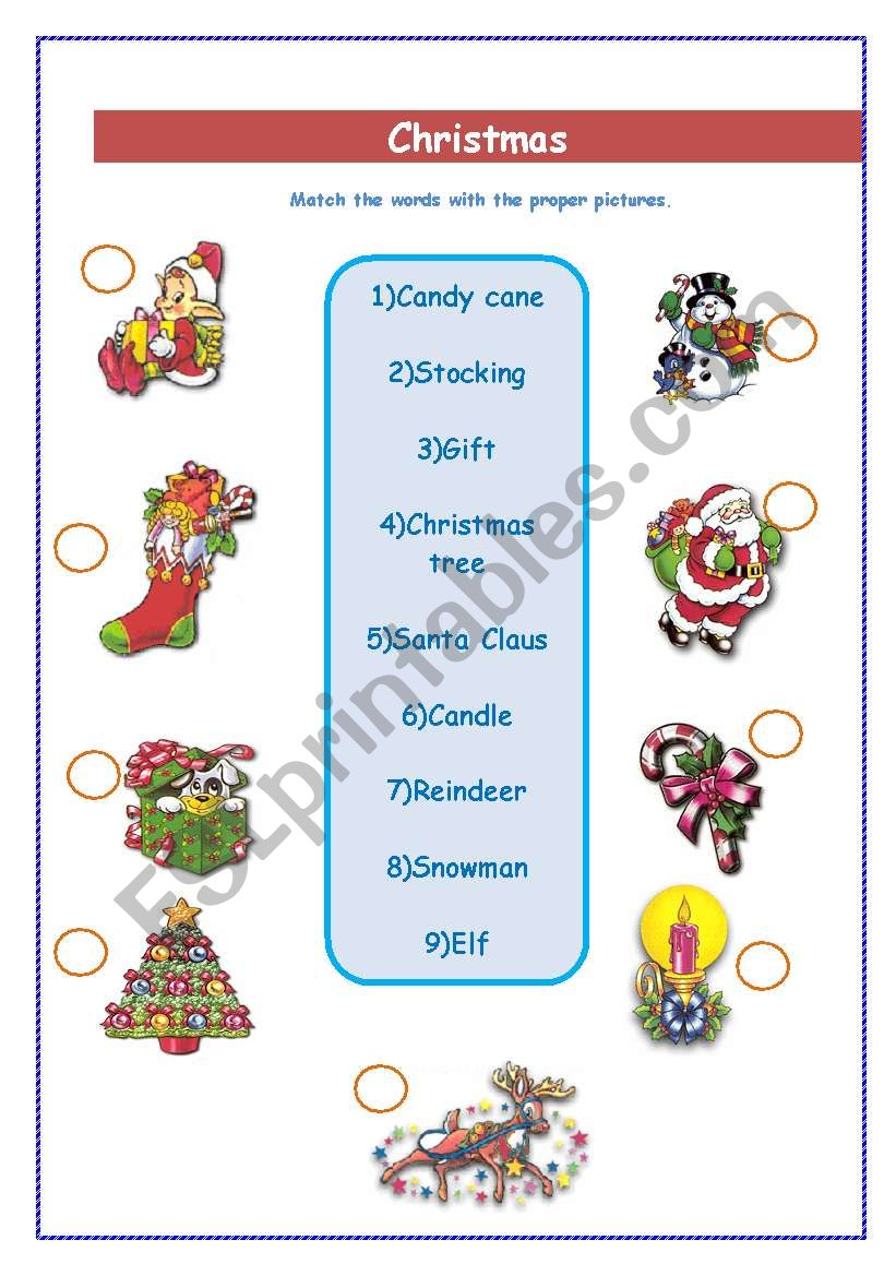 christmas vocabulary matching worksheet