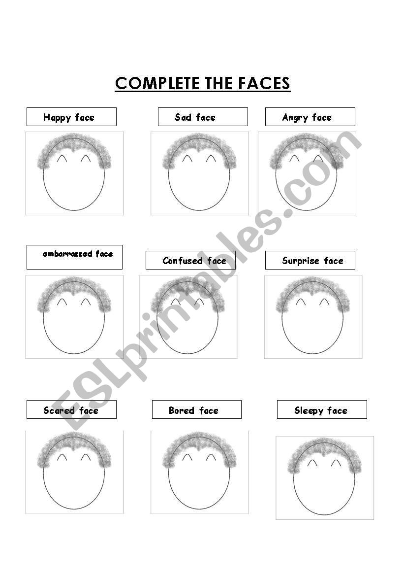 Complete the faces - feelings worksheet