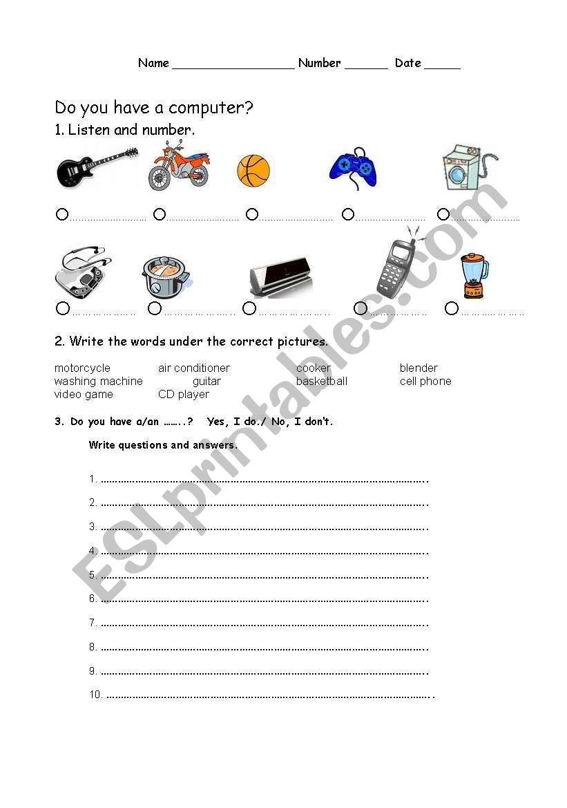 Do you have .....? worksheet