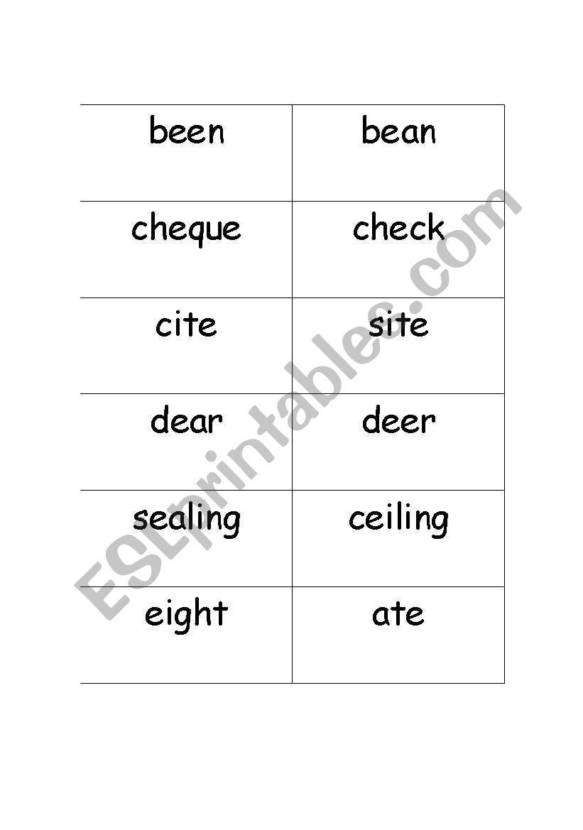 English Worksheets Matching Homonyms