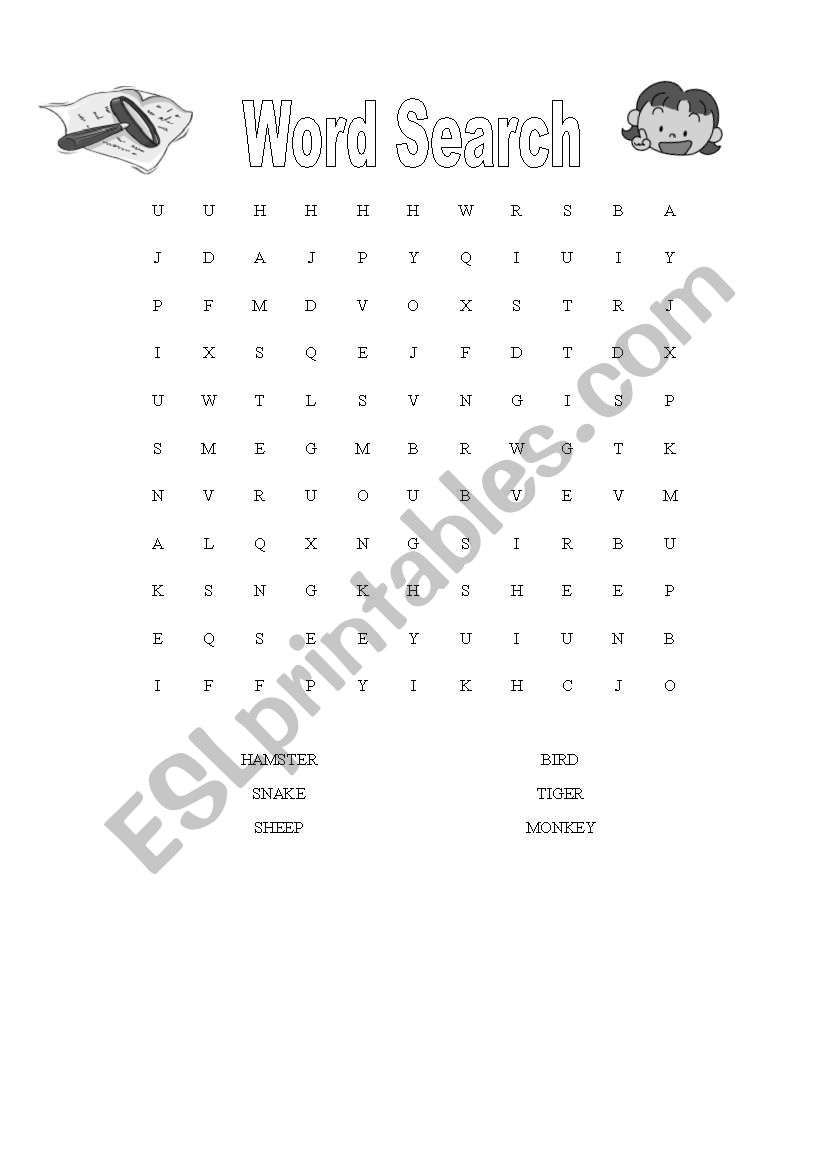 Animals(word search) worksheet