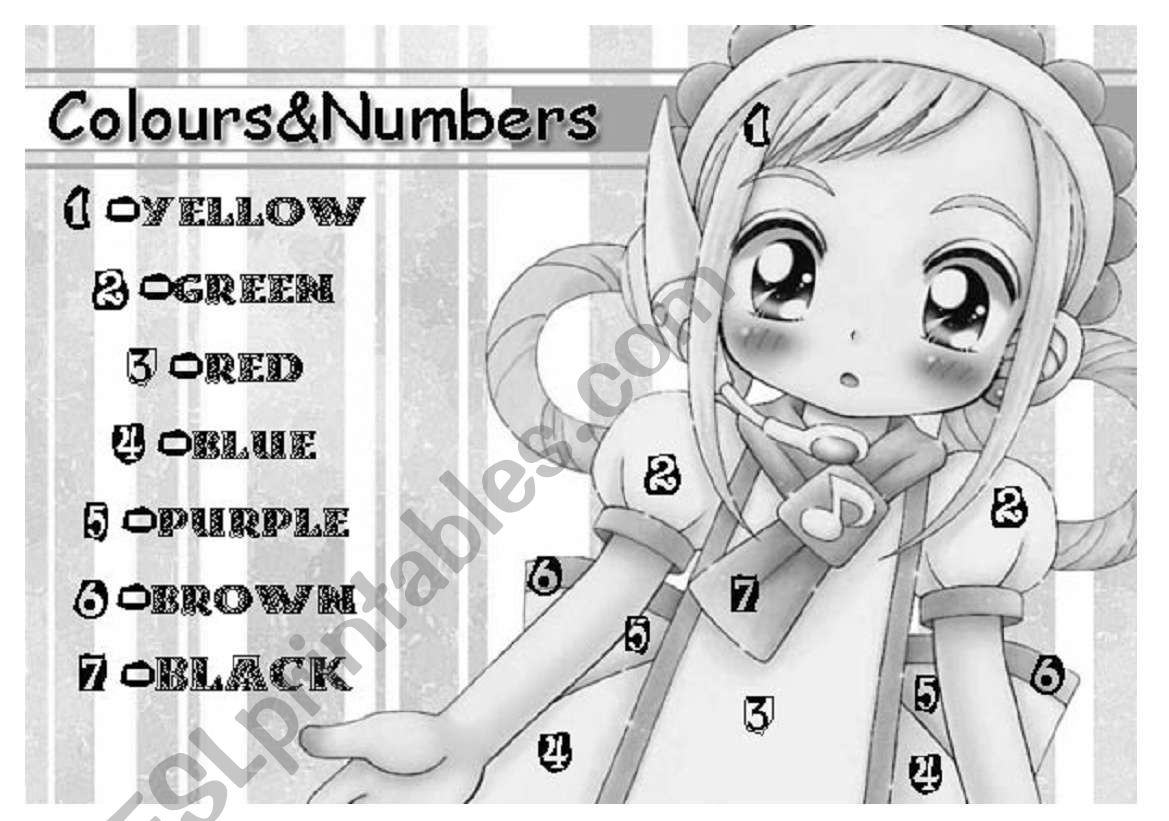 colours& numbers worksheet