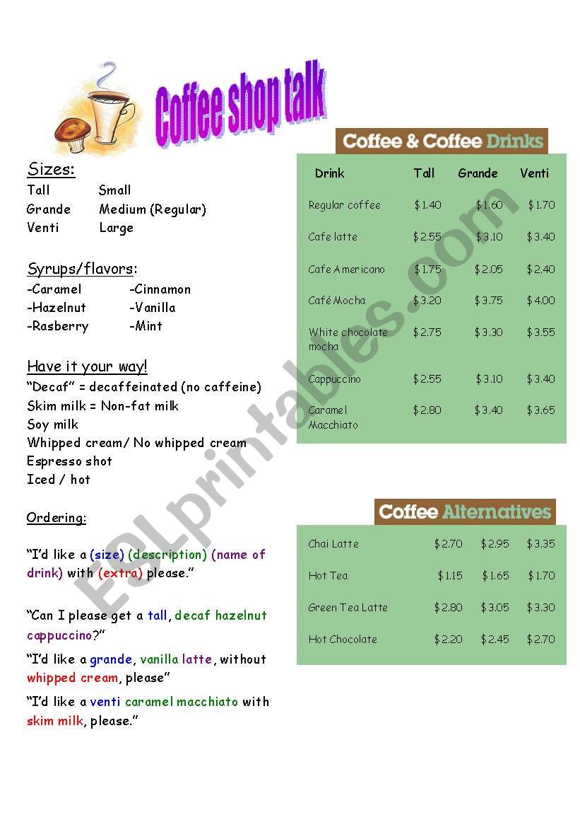 Coffee Shop Talk worksheet