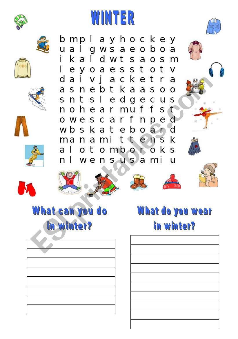 WINTER WORDSEARCH worksheet