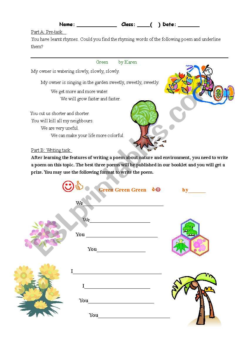 Green poem worksheet