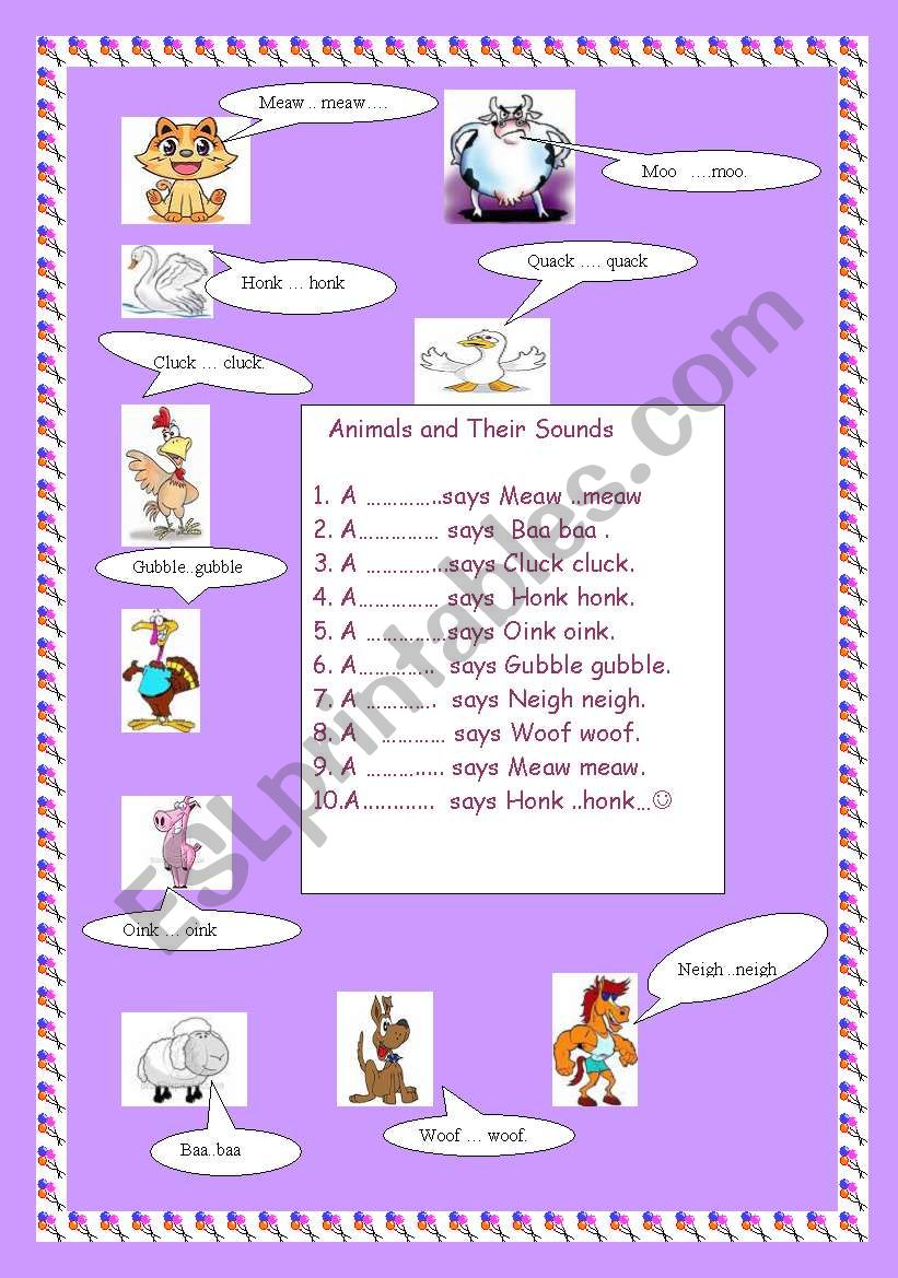 Animals  and their sounds  worksheet