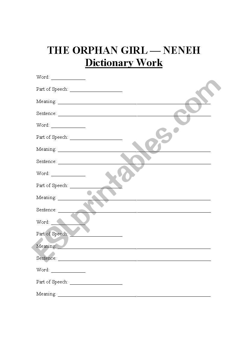 Dictionary Work worksheet