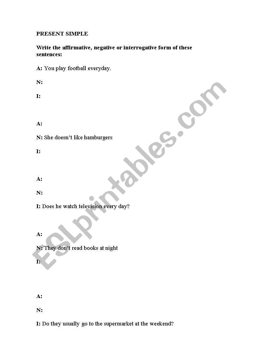 PRESENT SIMPLE worksheet