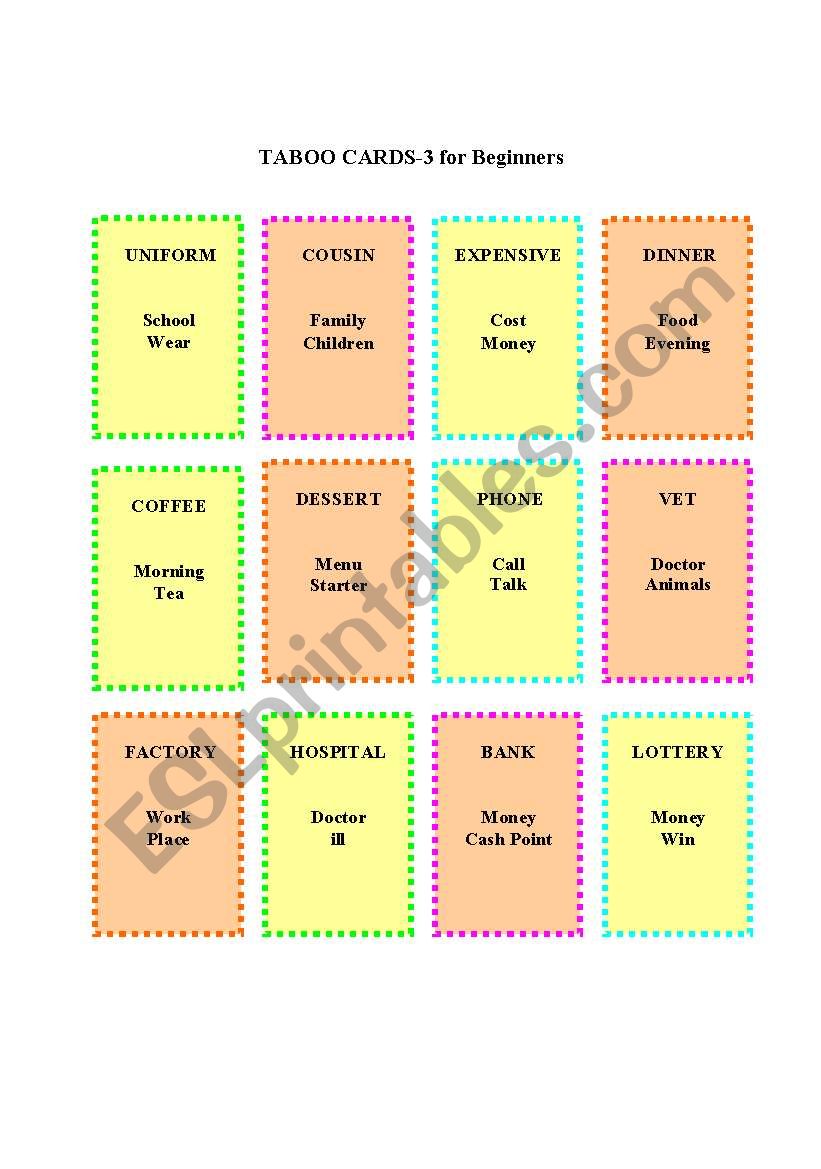 TABOO CARDS Set-3 worksheet