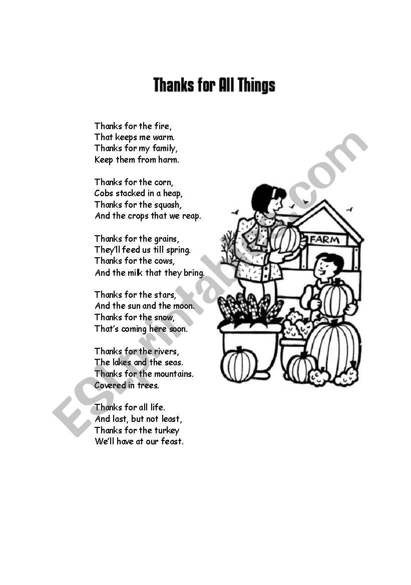 THANKSGIVING POEM worksheet