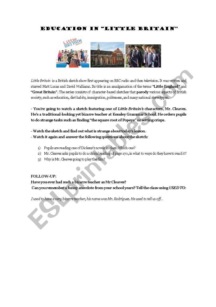 EDUCATION IN LITTLE BRITAIN worksheet