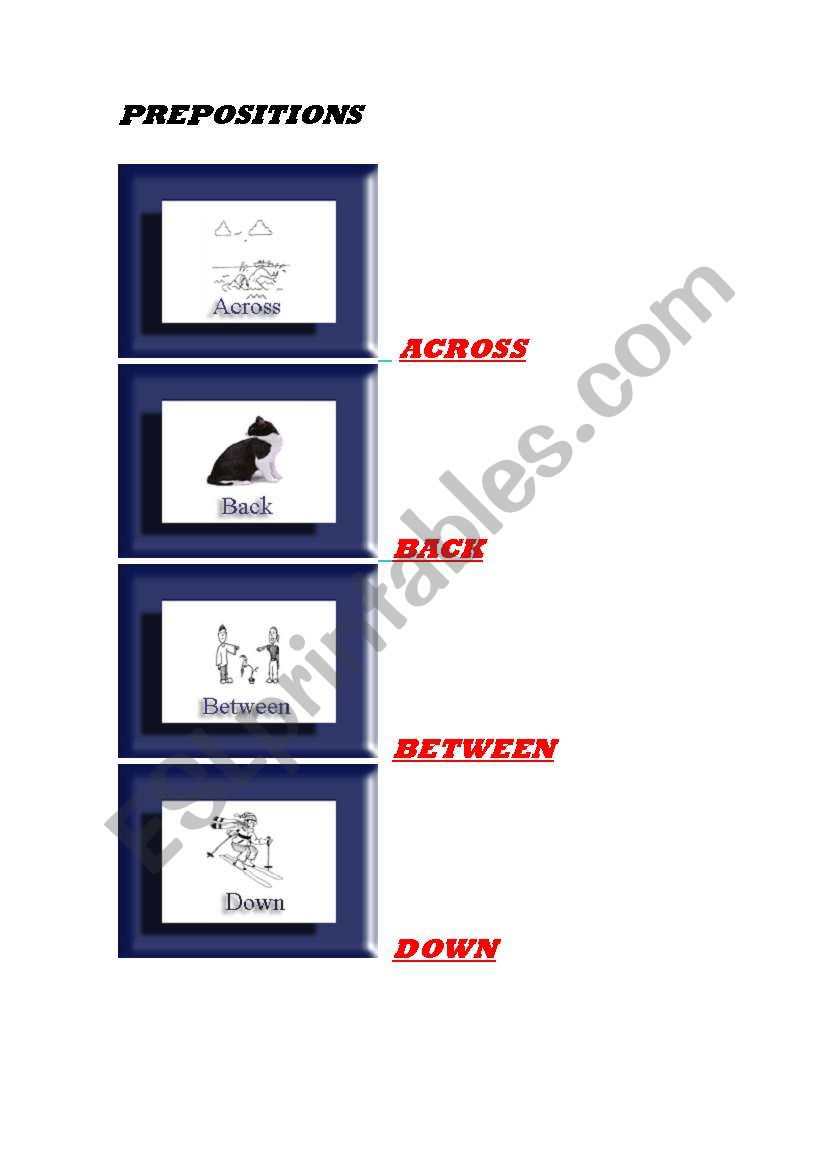 PREPOSITIONS FLASH CARD worksheet