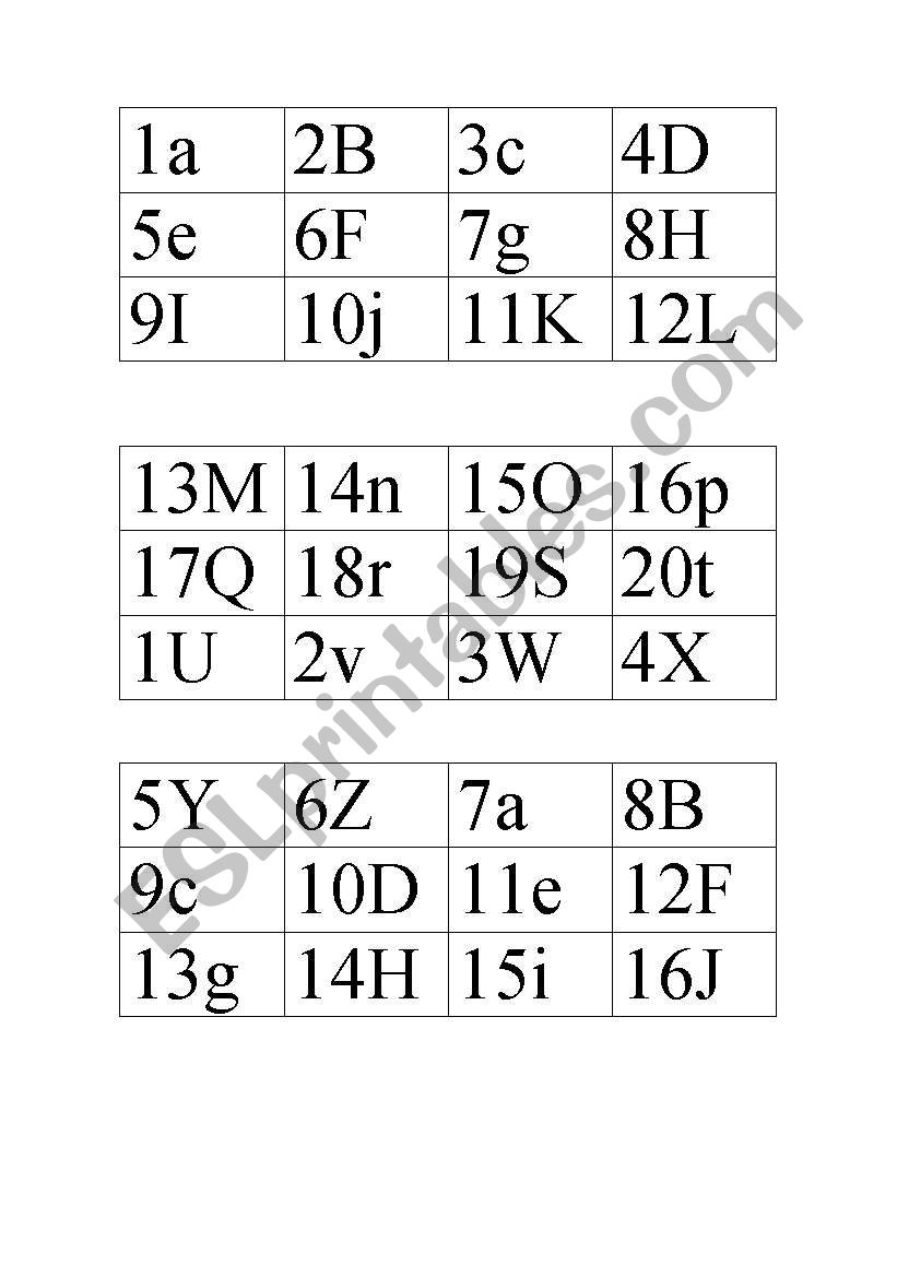 Numbers, letters and words bingo