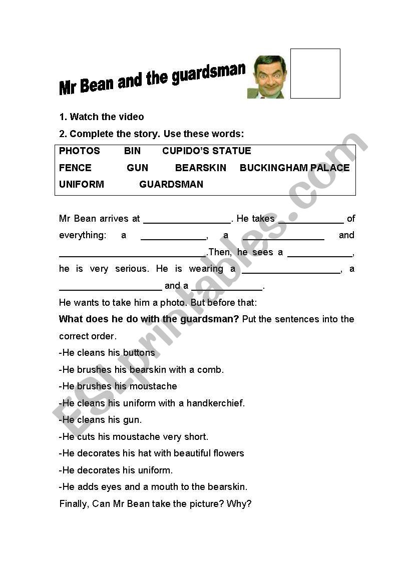 Mr Bean and the guardsman video worksheet