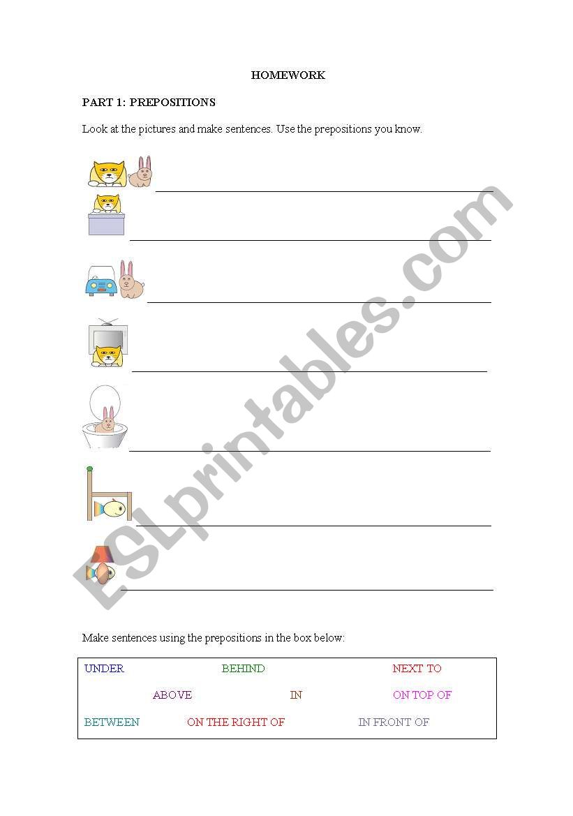 Prepositions of Place worksheet