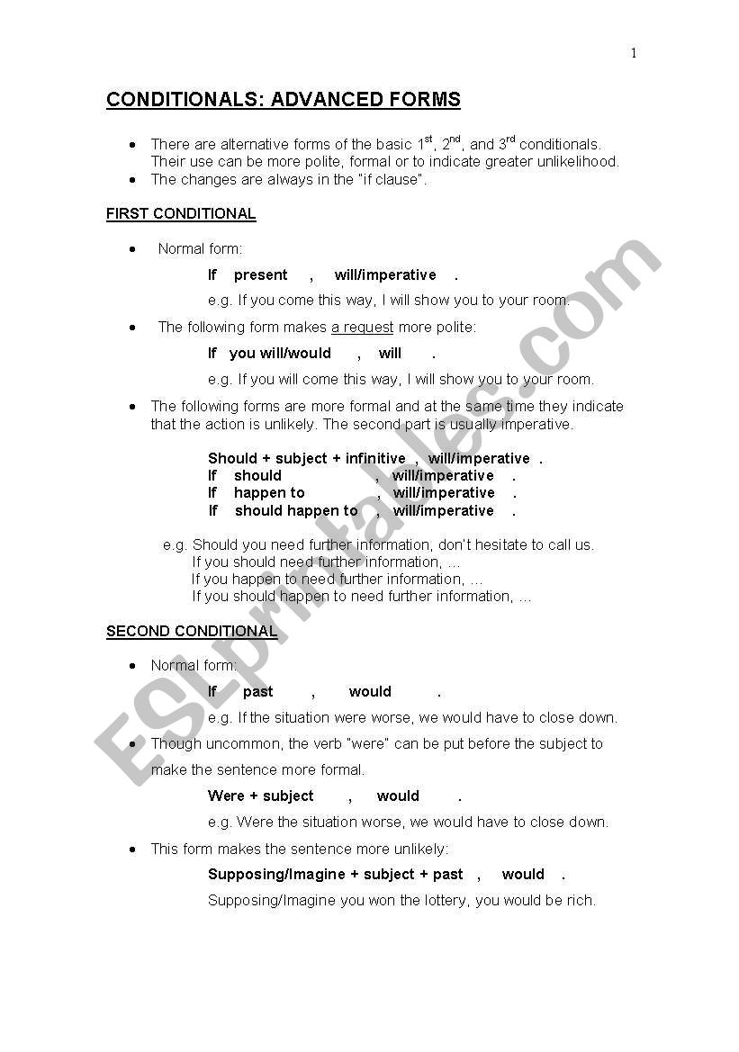 ADVANCED FORMS OF CONDITIONALS