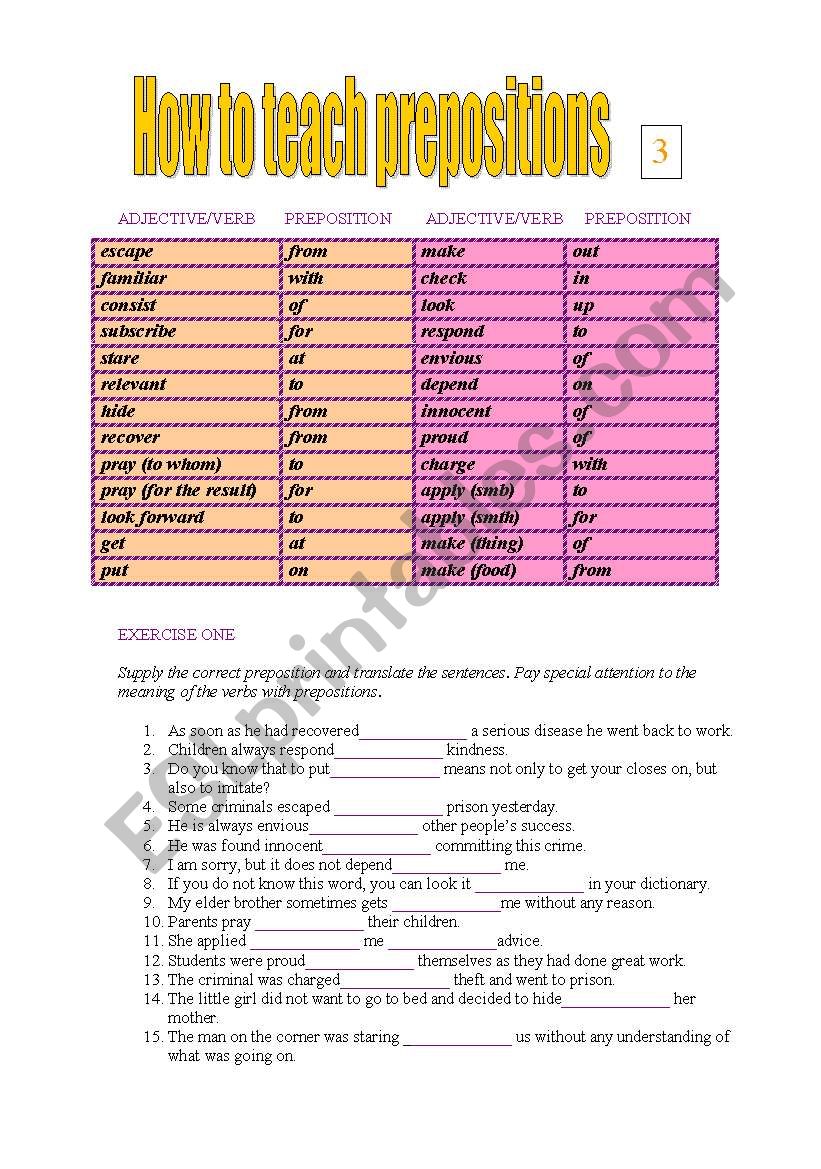 Prepositions after verbs and adjectives