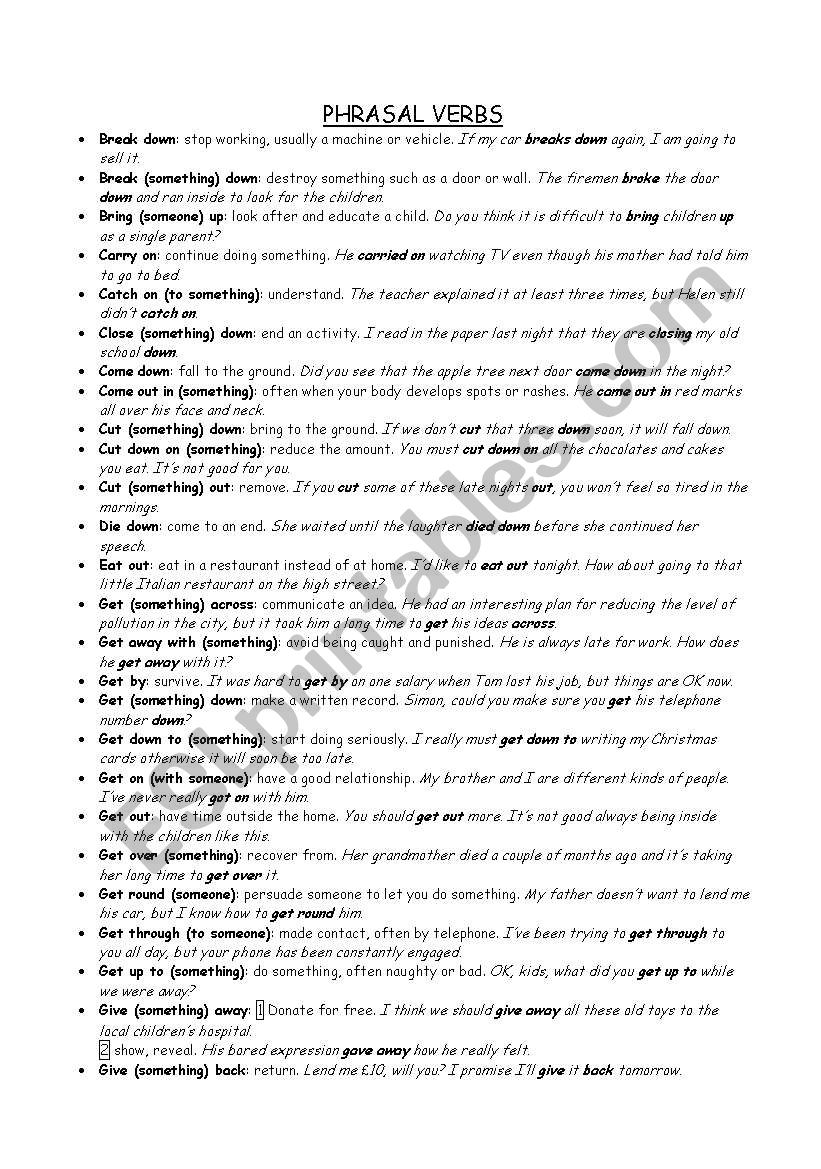 Phrasal Verbs worksheet