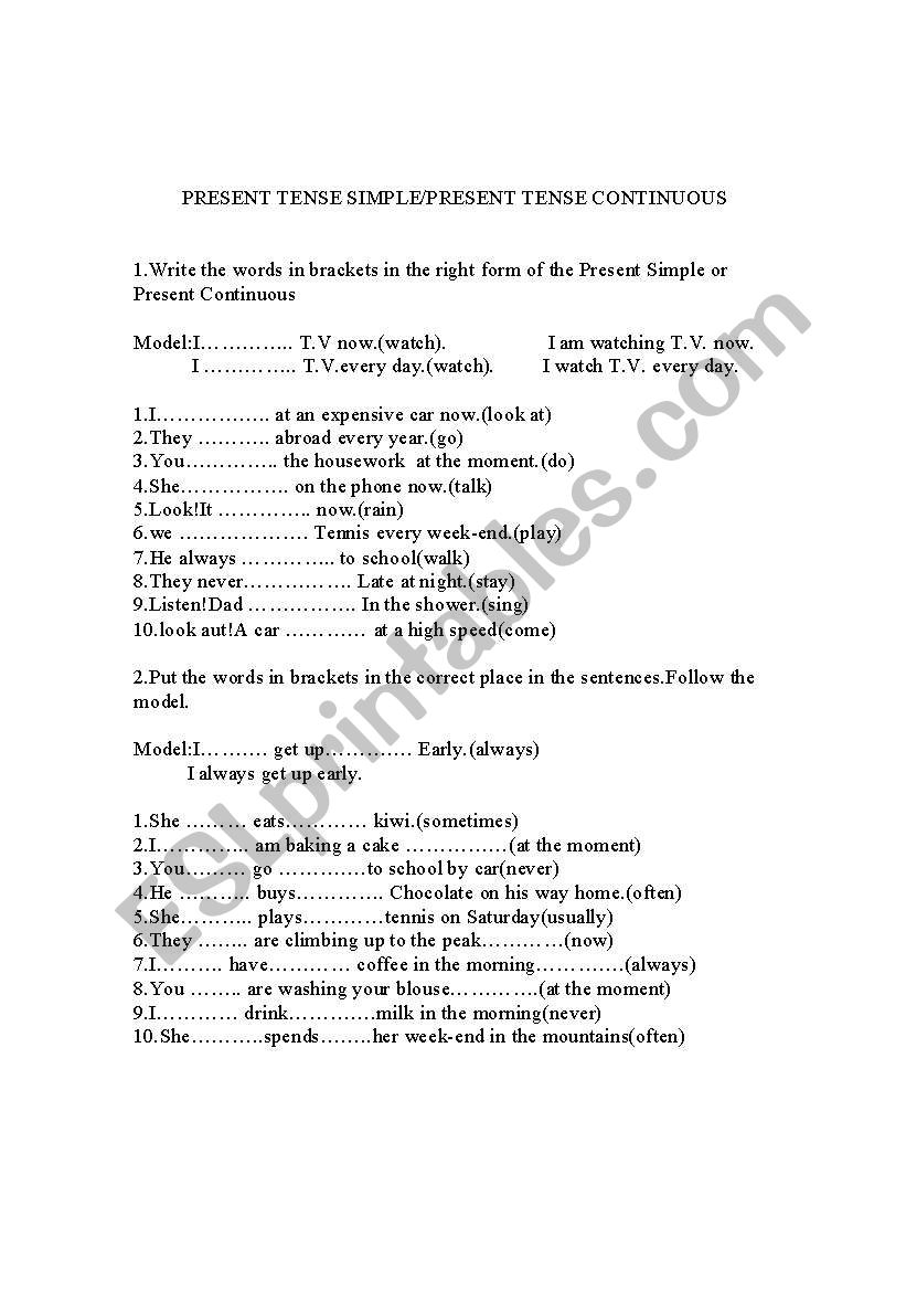 present tense simple/present tense continuous