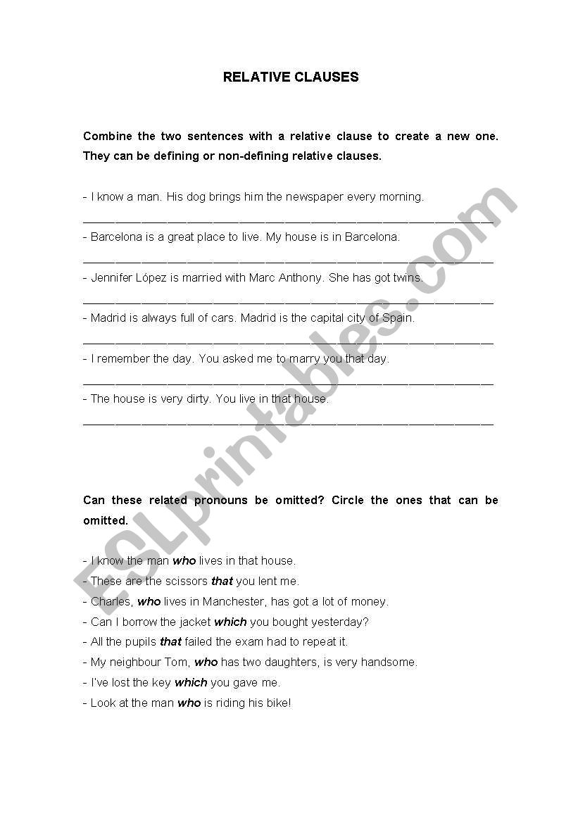 relative clauses worksheet