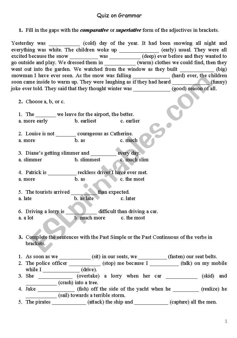 Revision test worksheet